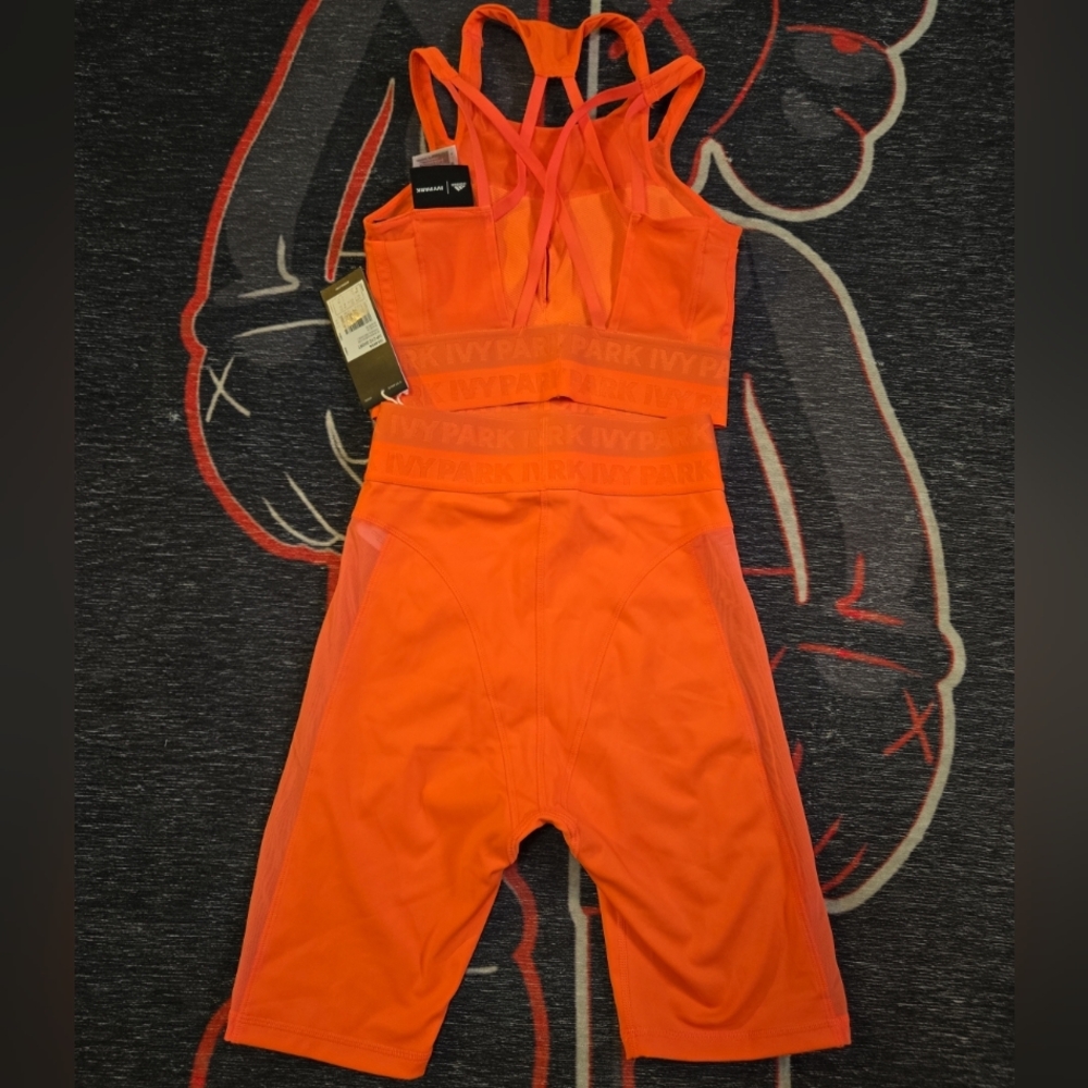 NWT ADIDAS IVY PARK Women's Vibrant Orange HALTER BRA WITH SPANDEX SHORT XS